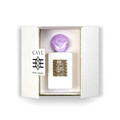 Dettaglio flacone Secret Tuberose luminoso floreale Cave